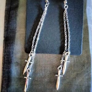 Silver Dagger Drop Earrings